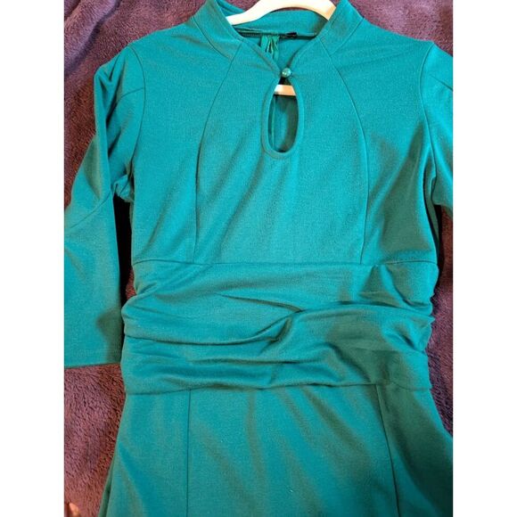 Chic Teal Retro Fit Flare Midi Dress Keyhole Modest Elegant Comfortable Size XL - Picture 10 of 10